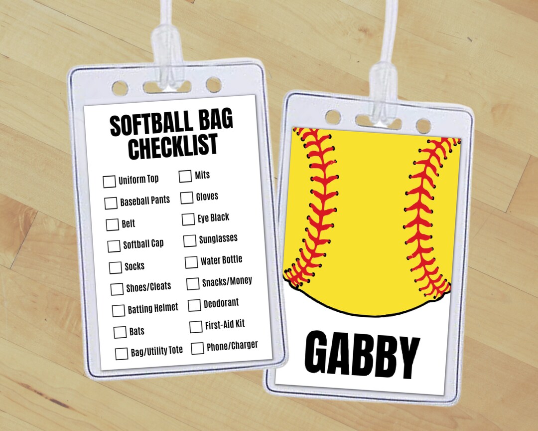 Editable Softball Bag Tag Insert, Custom Softball Equipment Gear