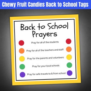Carte de prières pour la rentrée scolaire, étiquettes cadeaux avec bonbons aux fruits à mâcher, sacs cadeaux pour la rentrée, cadeaux d'étudiants parents, enseignants