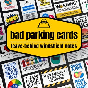 Tarjetas de estacionamiento incorrecto, tarjetas novedosas para mal conductor, notas para dejar en el parabrisas, folletos pasivo-agresivos, idea de regalo de broma o para rellenar medias navideñas.