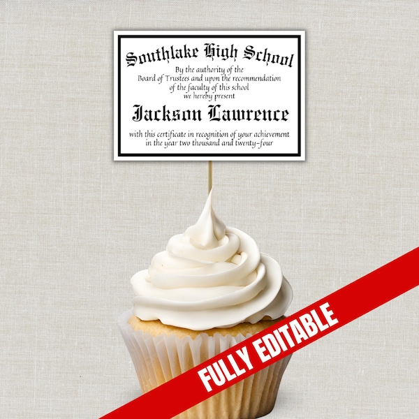 Palillos editables para cupcakes con diploma de graduación, minidecoración para diploma de secundaria y universidad, recuerdo personalizado para fiesta de graduación de 2026.