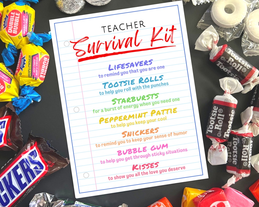 Teacher Survival Kit Gift Tags, Teacher Appreciation and Thank You Cards, Gift Ideas for