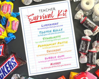 Teacher Survival Kit Gift Tags, Teacher Appreciation and Thank You Cards, Gift Ideas for Educators or those in the Education Field