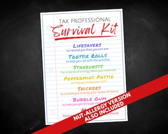 Cadeaukaartjes professionele overlevingskit belasting, belastingvoorbereiding waardering bedankt, belasting seizoen CPA accountant boekhouder personeel goodiebag tag