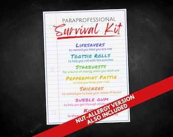 Etiqueta para kit de supervivencia para paraprofesionales, etiquetas de regalo de agradecimiento, etiquetas para bolsas de regalos para fiestas, regalos de agradecimiento, etiquetas impresas para bolsas de golosinas