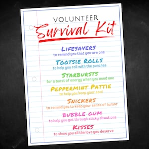 Étiquettes cadeaux pour kit de survie des bénévoles, cartes de remerciement et de remerciement pour les bénévoles, sacs cadeaux, cadeaux, idée cadeau pour les bénévoles de l'école