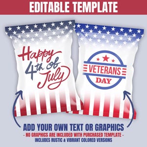 Patriotic American Flag Chip Bag, USA Red White and Blue, Republican Democrat Election Campaign, 4th of July or Veterans Day Party Favors
