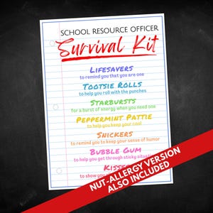 SRO School Resource Officer Survival Kit Gift Tag, SRO Appreciation Thank You Card Party Favors, Gift Idea for those in the Education Field