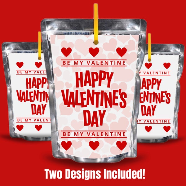 Valentine Juice Pouch Labels Wrappers, Valentine's Day School Party or Valentines Day Printable, Heart Party Favor Snack Drink Pouch Wrapper