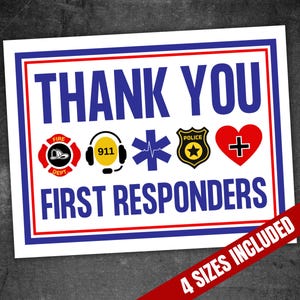 Thank You First Responders Gift Tags, Police Firefighter 911 EMS EMT Paramedic Appreciation Day Week Month, Goodie Bag Tag for Party Favors