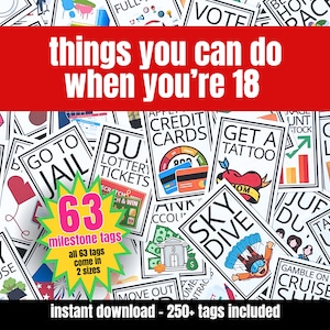 18th Birthday Gift Tag Printables, Things that you can do now that you're 18, Daughter Son Birthday Care Package Kit Gift Tag Topper