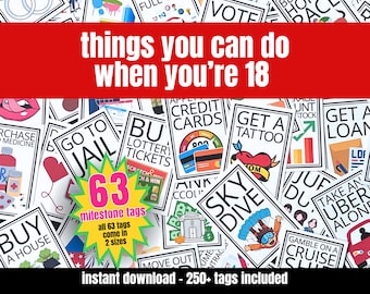 18th Birthday Gift Tag Printables, Things that you can do now that you're 18, Daughter Son Birthday Care Package Kit Gift Tag Topper