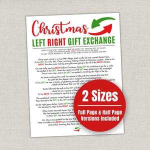Left Right Story Gift Exchange Game, Christmas Eve Box Family Game Night Activity for Adults Kids, Pass the Present White Elephant Gift Swap