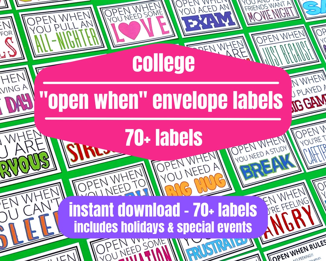 Open When Printable Letter Labels, Envelope Label or Card, College ...