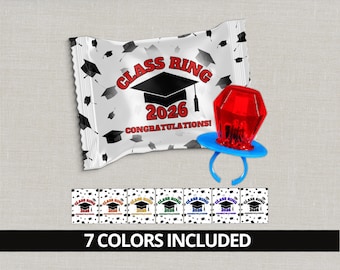 Graduation Class Ring Wrappers, Preschool Graduation Kindergarten Grad Party Favors, Candy Ring Treat, End of School Year Class of 2026 Grad