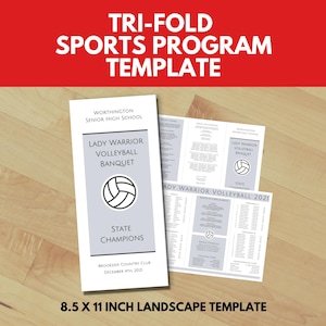 Tri-fold Program Template, Editable Landscape Orientation Folded Program, 1 Page Front & Back with 3 Fully Customizable Panels on each side