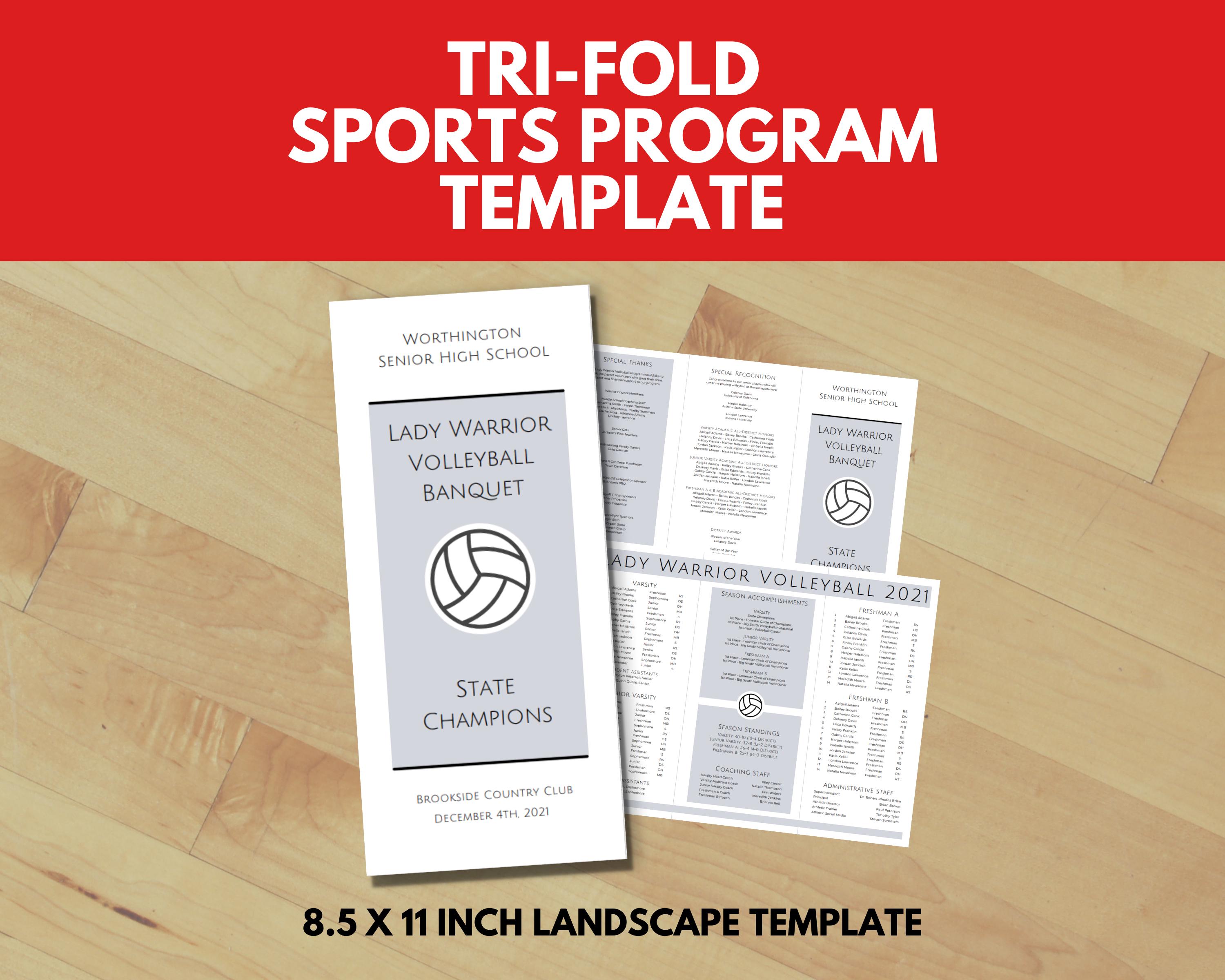 Tri-fold Program Template, Editable Landscape Orientation Folded ...