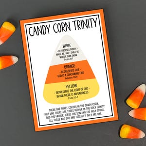Etiqueta Trinity de maíz dulce, etiquetas cristianas de golosinas de Halloween, etiqueta de bolsa de golosinas para niños, favores de fiesta de Halloween, etiquetas imprimibles de golosinas de la escuela de la iglesia