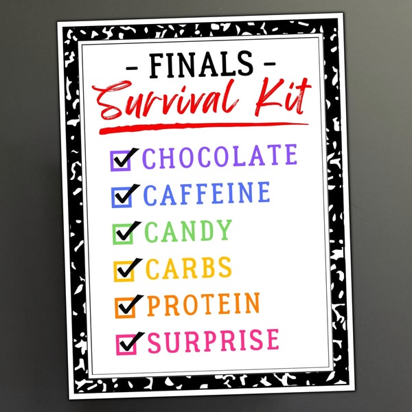 Finals Survival Kit Tags, High School College Student Finals Care Package Kit, Daughter Son Gift for Finals Week Semester Exam Test Gift Tag