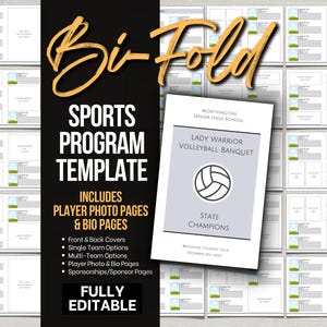 Multi-Page Bi-Fold Program Template, Sports Team Program or Church Program, Wedding and School Program Bi-Fold Brochure, Program Template