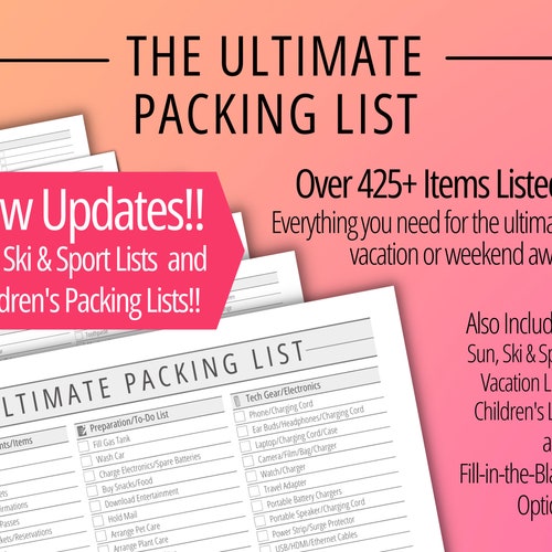 ultimate packing list planner packing list planner etsy