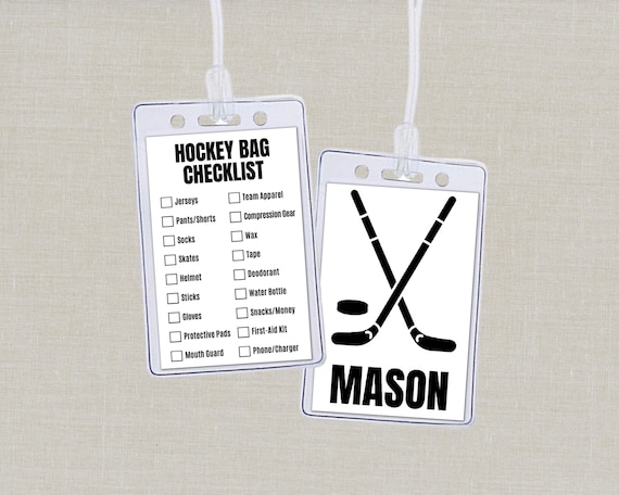 Editable Hockey Bag Tag Insert, Custom Hockey Equipment Gear Checklist Name Tag, School & Club Sports Backpack Tag Hockey Packing List