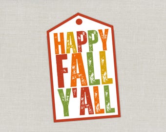 Happy Fall Yall Gift and Treat Tags, Rustic Place Card Gift Favor, Happy Fall Y'all Autum Harvest Tag, Fall Gift Bag Tags, Cookie Tag Cards