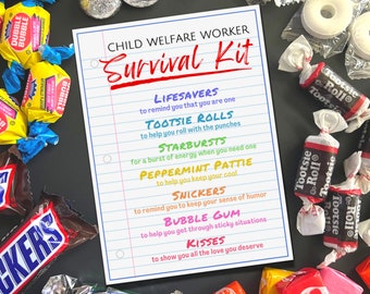 Child Welfare Worker Survival Kit Gift Tag, Welfare Worker Appreciation Thank You, Child Welfare Worker Gift Idea and Goody Bags Treat Idea
