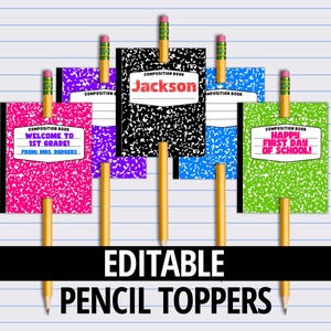 Toppers de lápis EDITÁVEIS, caderno de composição para impressão para alunos, presente de agradecimento à equipe PTO PTA, material de volta às aulas