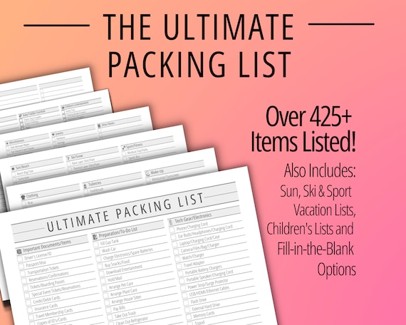 Ultimate Packing List, Printable Packing Planner List Planner