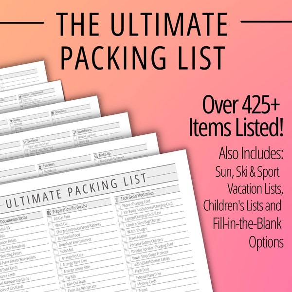 Ultimate Packing List, Printable Packing Planner List Planner, Vacation Packing Checklist, Organization Printable, Instant Download