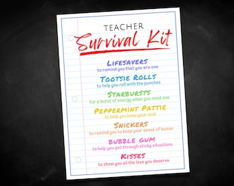 Teacher Survival Kit Gift Tags, Meet the Teacher Appreciation and Thank You Cards, Gift Ideas for Educators, Goodie Bag Tag for Party Favors