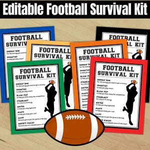 Editable Football Survival Kit Tags, Football Treat Tags, Football Party Favor Goody Bags, Kids Teams Coaches Game Day Sports Theme Idea