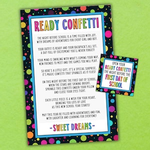 Étiquettes cadeaux confettis prêtes pour la rentrée, à imprimer la veille de la rentrée, cadeaux Rencontrez l'enseignant, élèves de maternelle