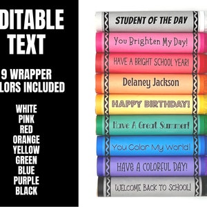 EDITABLE Crayon Rolo Wrappers, Party Favor Snack Treat, Back to School ...