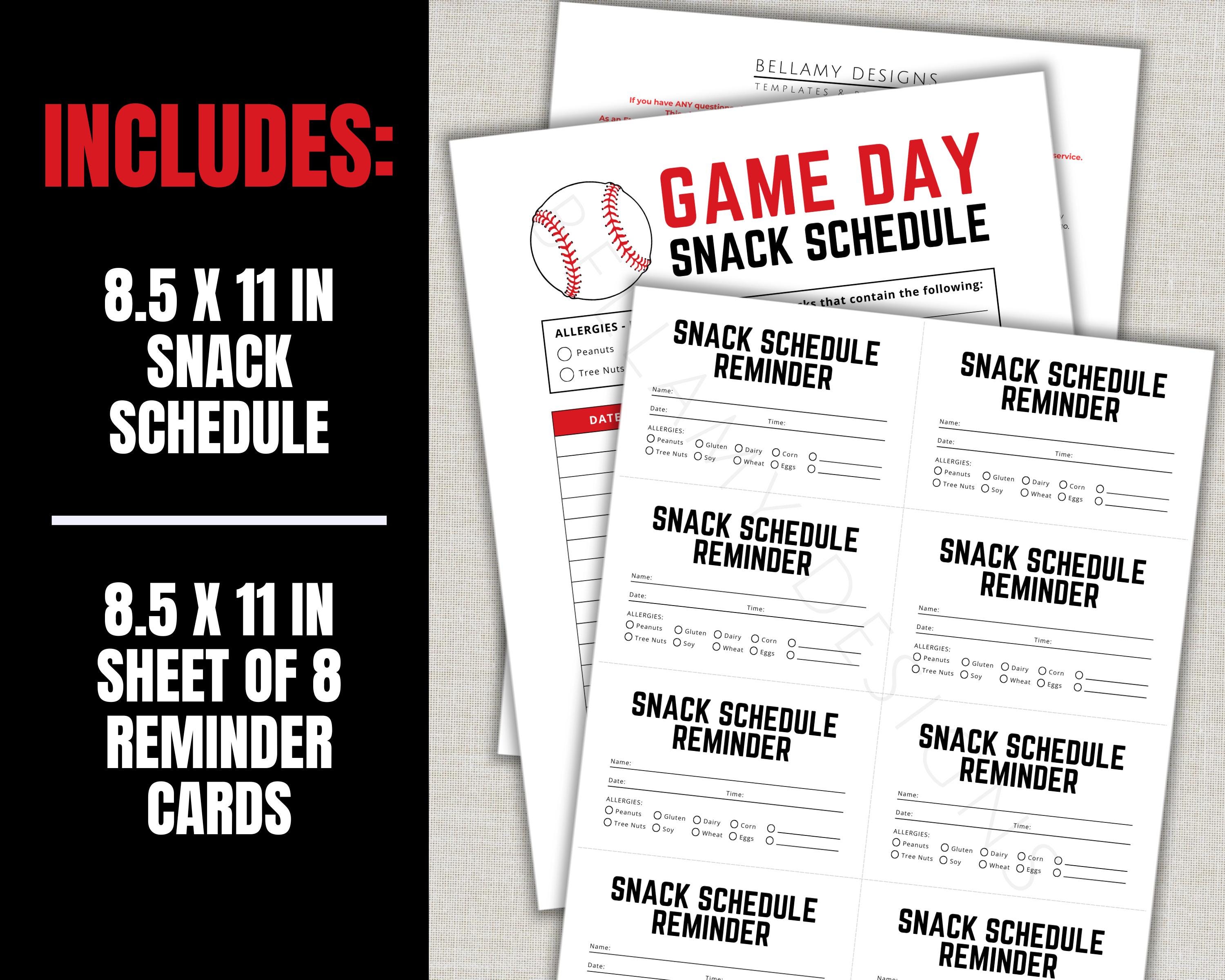 EDITABLE Baseball Snack Schedule Sign up Sheet, Baseball Team Tball ...