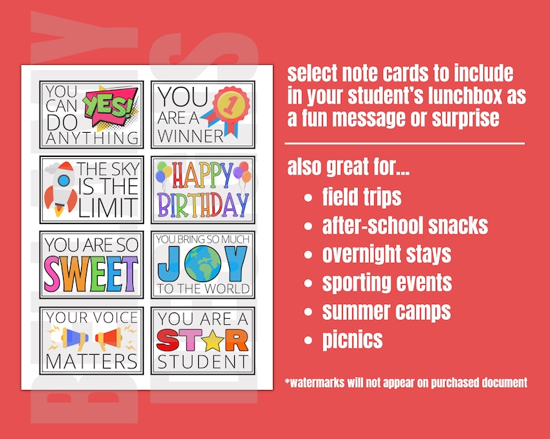 May include: Eight colorful note cards with positive messages for students. The cards feature phrases like "You Can Do Anything", "You Are A Winner", "The Sky Is The Limit", "Happy Birthday", "You Are So Sweet", "You Bring So Much Joy To The World", "Your Voice Matters", and "You Are A Star Student".