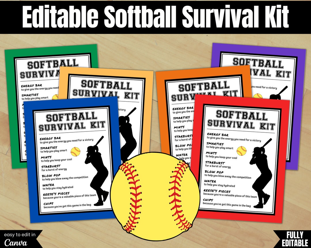 Editable Softball Survival Kit Tag Girls Softball Treat Tags Etsy
