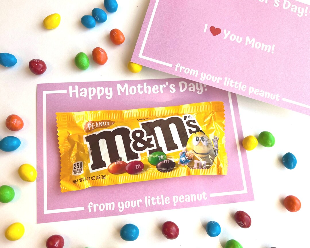 M&M Mother's Day Treat Card Printable Pink, Instant Download for Peanut