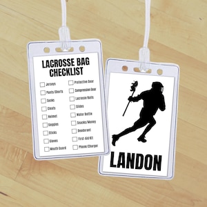 Etiqueta editable para bolsa de lacrosse, etiqueta con nombre para lista de equipo de lacrosse personalizado, etiqueta para mochila deportiva escolar y de club, lista de empaque de lacrosse