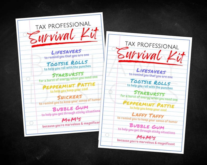 Tax Professional Survival Kit Gift Tags, Tax Preparation Appreciation ...