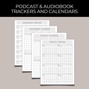 Rastreadores de podcasts y audiolibros, calendario de podcasts y audiolibros, páginas de lista de verificación del planificador, organizador de contenido para descarga y transmisión