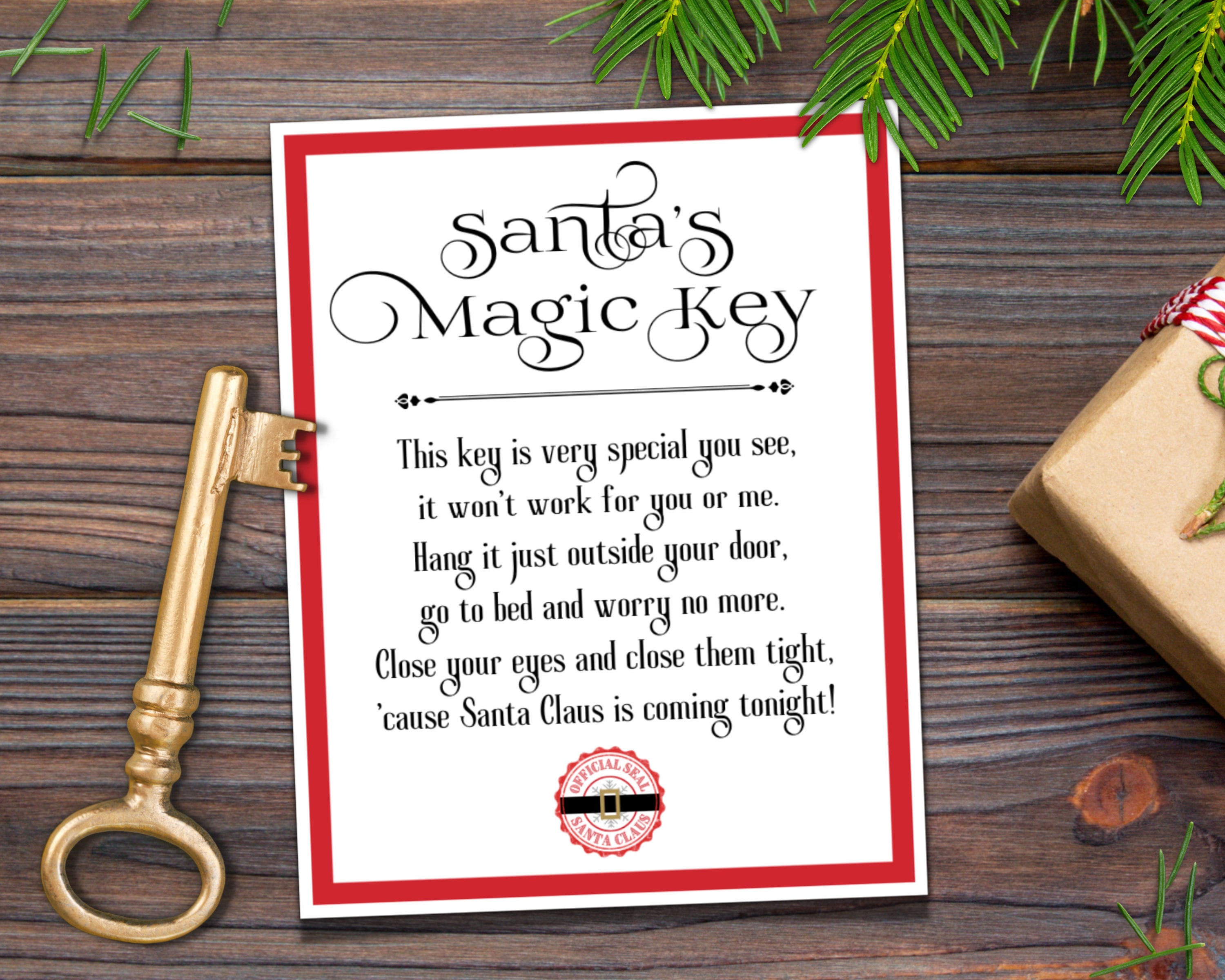 Printable Santa's Magic Key Poem Tag, Santa Key Tag, Party Gift