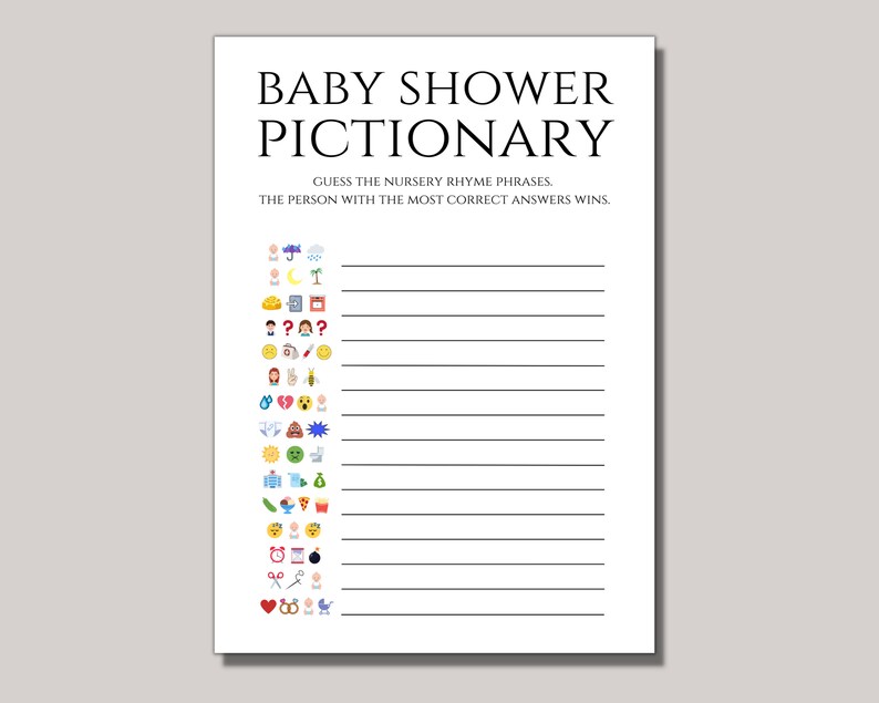 Baby Shower Pictionary Activity Games Nursery Rhyme and Baby Etsy