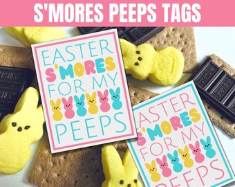 Easter S'mores Peeps Gift Tags, Easter Basket Stuffer Treat Card, Religious Party Gift Favors, Easter Bunny Candy for Sunday School & Church