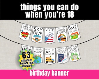 18th Birthday Banner Printable, Things You Can Do When You're 18, 18th Birthday Gift Idea for Daughter Son or Friend, Birthday Party Decor