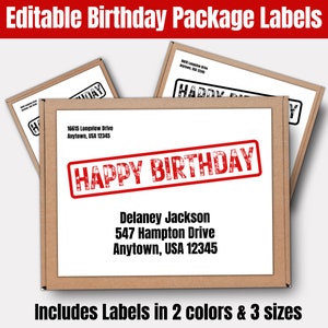 Editable Happy Birthday Care Package Label, Mailing Label Printable College Care Package Kit Address Label, Shipping Box Envelope Label Gift