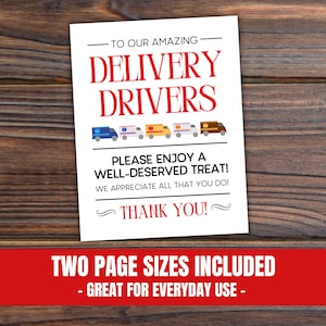 Letrero imprimible de agradecimiento para repartidores de uso diario, letrero de entrega de paquetes durante todo el año, letrero para tomar un refrigerio, letrero de entrega de paquetes para carteros