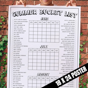 Druckbares Sommer Bucket List Poster, 2025 Kalender für Sommer To Do Liste, Kinder Countdown Poster, Sommer Familienkalender Malseiten