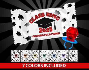 Graduation Class Ring Wrappers, Preschool Graduation Kindergarten Grad Party Favors, Candy Ring Treat, End of School Year Class of 2025 Grad