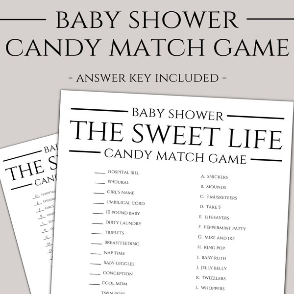 Baby Shower Candy Match Game, Baby Sprinkle and Couples Baby Shower Game, Baby Party Game Activity, Baby Shower Candy Activity, Candy Game